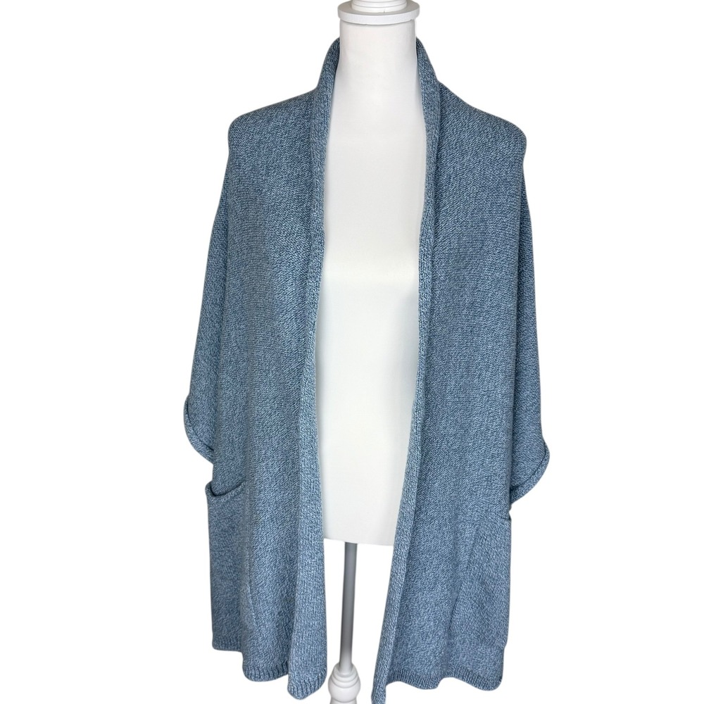 PARKHURST Women's Blue Knit Open Front Cardigan Wrap with Pockets